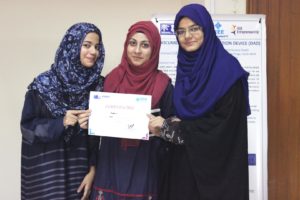 Winners at IEEE SZABIST Hyderabad Student Branch Innofest 17 presenting their certificate