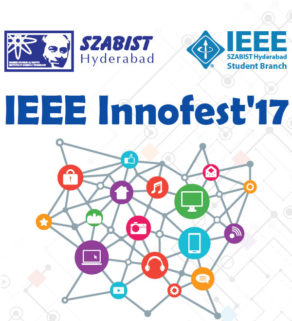 SZABIST Hyderabad and IEEE SZABIST Hyderabad Student Branch logos along with the IEEE Innofest'17 Logo