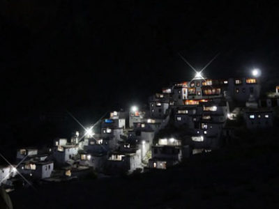 Small village lit at night