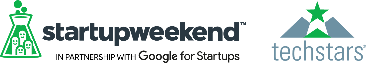 Startupweekend in partnership with Goog for Startups logo. Techstars logo